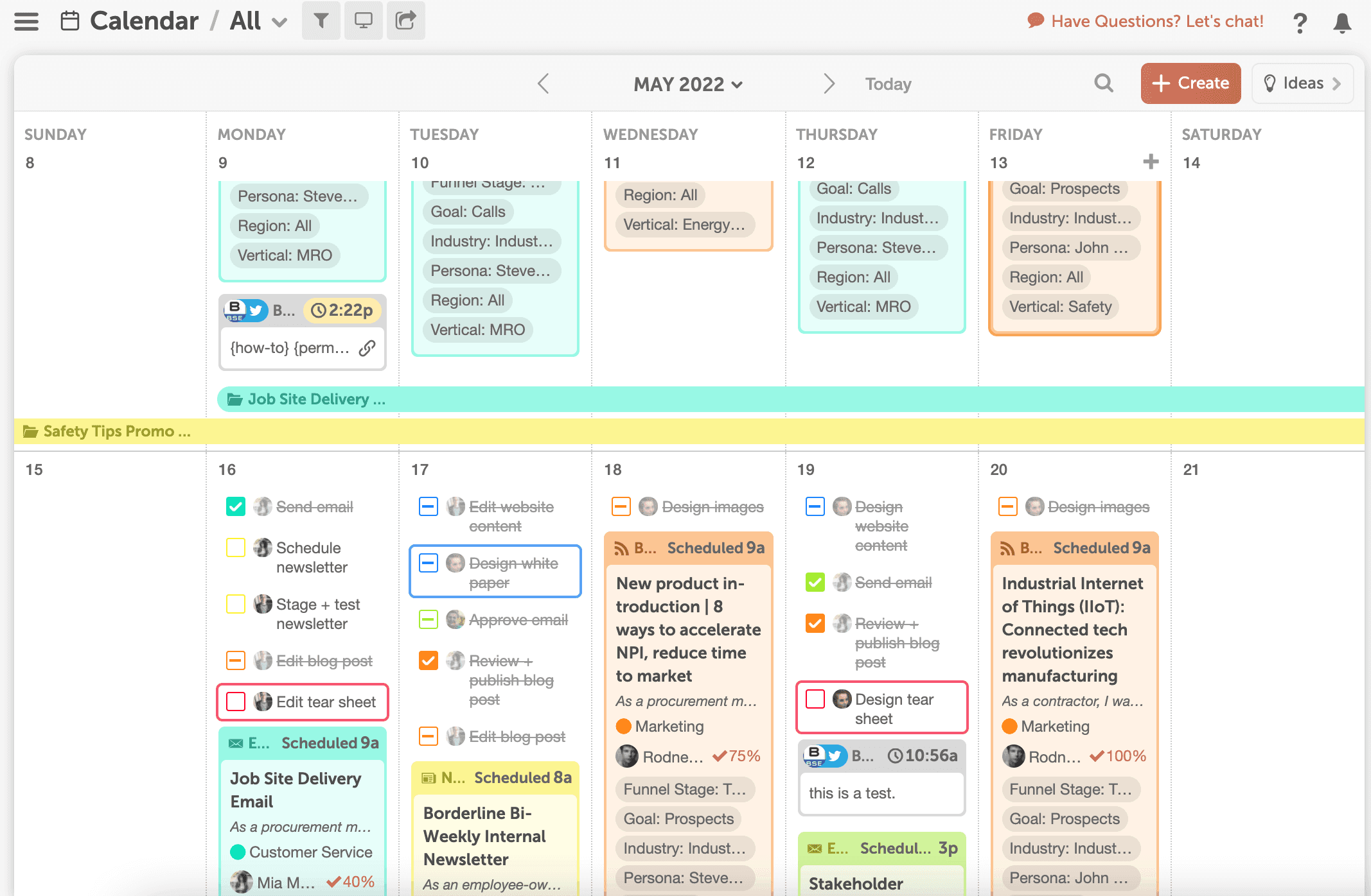 calendario dei contenuti